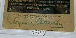 Rogers Hornsby Autographed Slabbed 1956 Artvue HOF Plaque PSA/DNA Cert