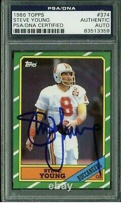 Steve Young Authentic Full Name Signed Card 1986 Topps Rc #374 PSA/DNA Slabbed