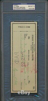 Ty Cobb Signed Check Psa/dna 10 Auto Grade Slabbed Certified Hof Autograph 694