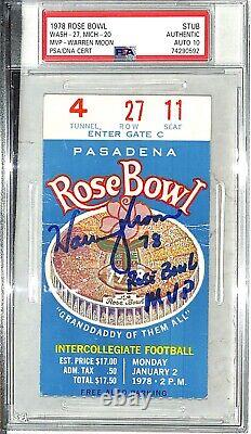 WARREN MOON Signed 1978 Huskies Rose Bowl Ticket Auto Graded PSA/DNA 10 Slabbed