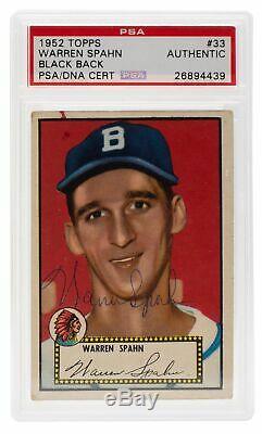 Warren Spahn Boston Braves Signed Slabbed 1952 Topps #33 Card PSA/DNA