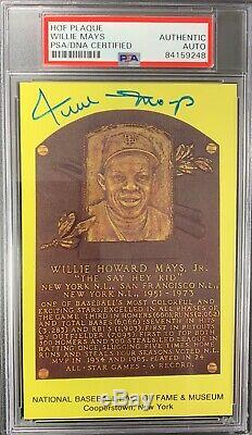Willie Mays Signed Plaque Autograph PSA/DNA Yellow HOF Postcard Giants Slabbed