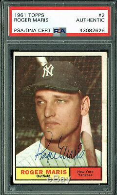 Yankees Roger Maris Authentic Signed 1961 Topps #2 Card PSA/DNA Slabbed & LOA