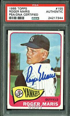 Yankees Roger Maris Authentic Signed 1965 Topps #155 Auto Card PSA/DNA Slabbed