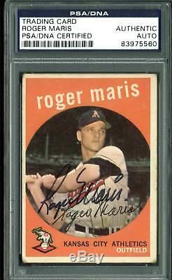 Yankees Roger Maris Authentic Signed Card 1959 Topps #202 PSA/DNA Slabbed
